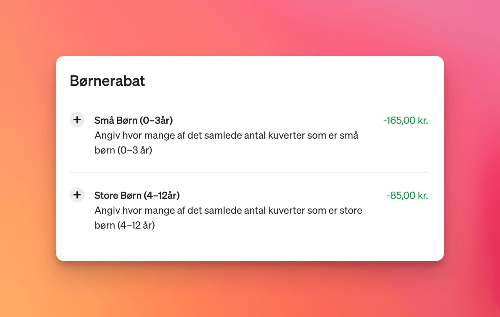 Børnerabat indstillinger