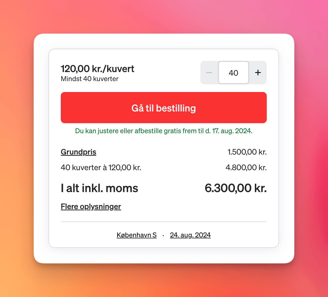 Gå til bestilling knap