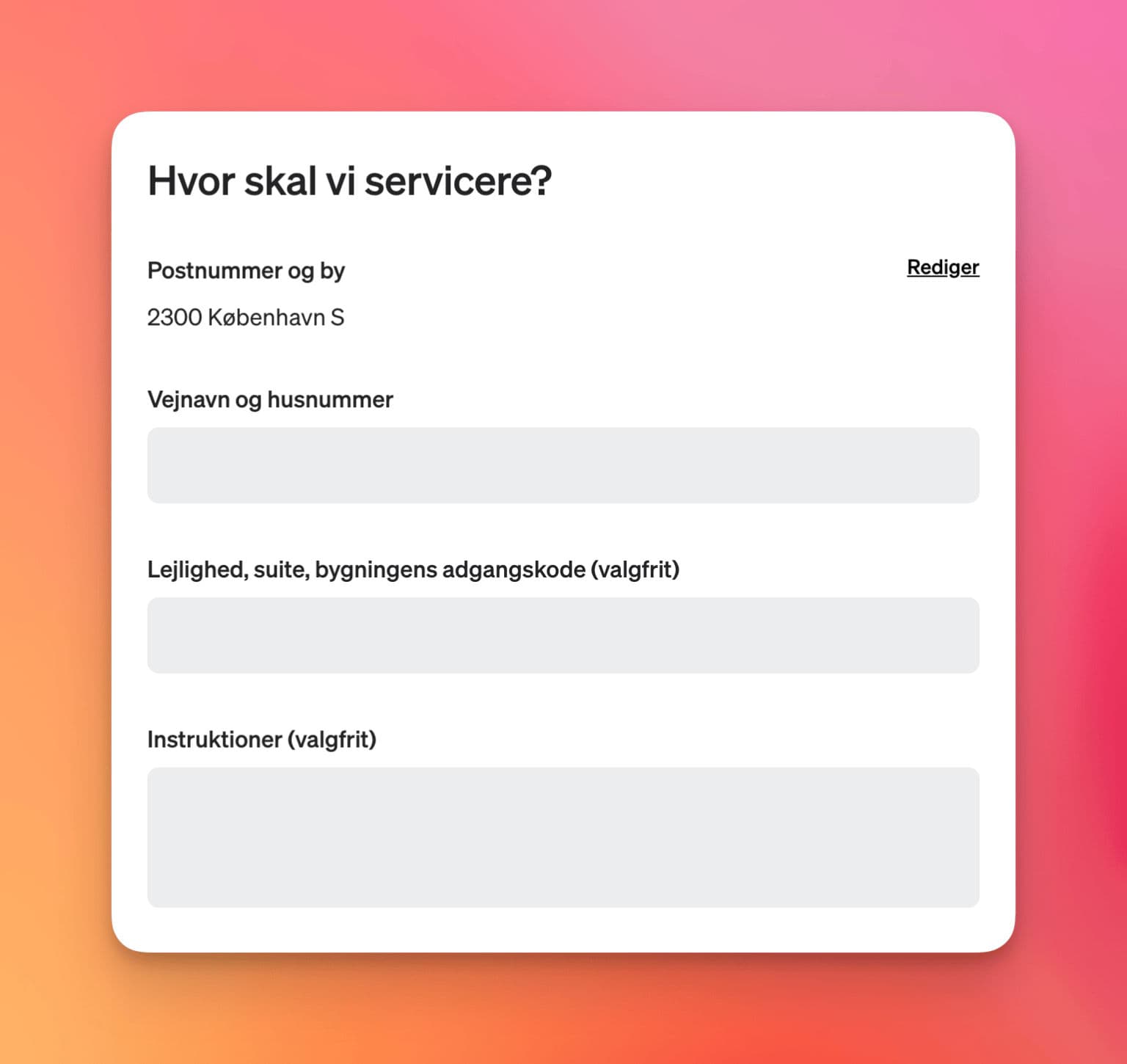 Søgebar med inputfelter for lokation, dato og antal kuverter