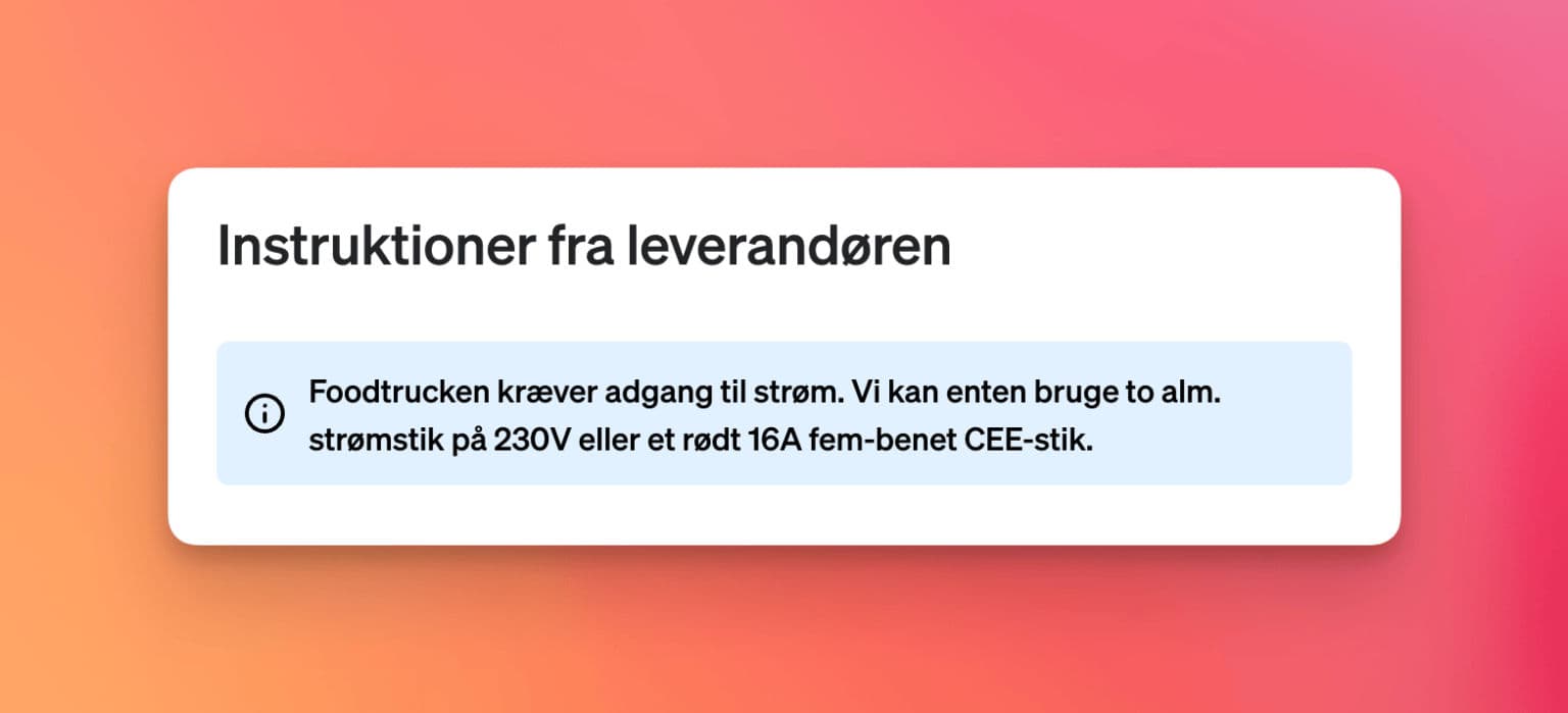 Leverandørinstruktioner og strømkrav