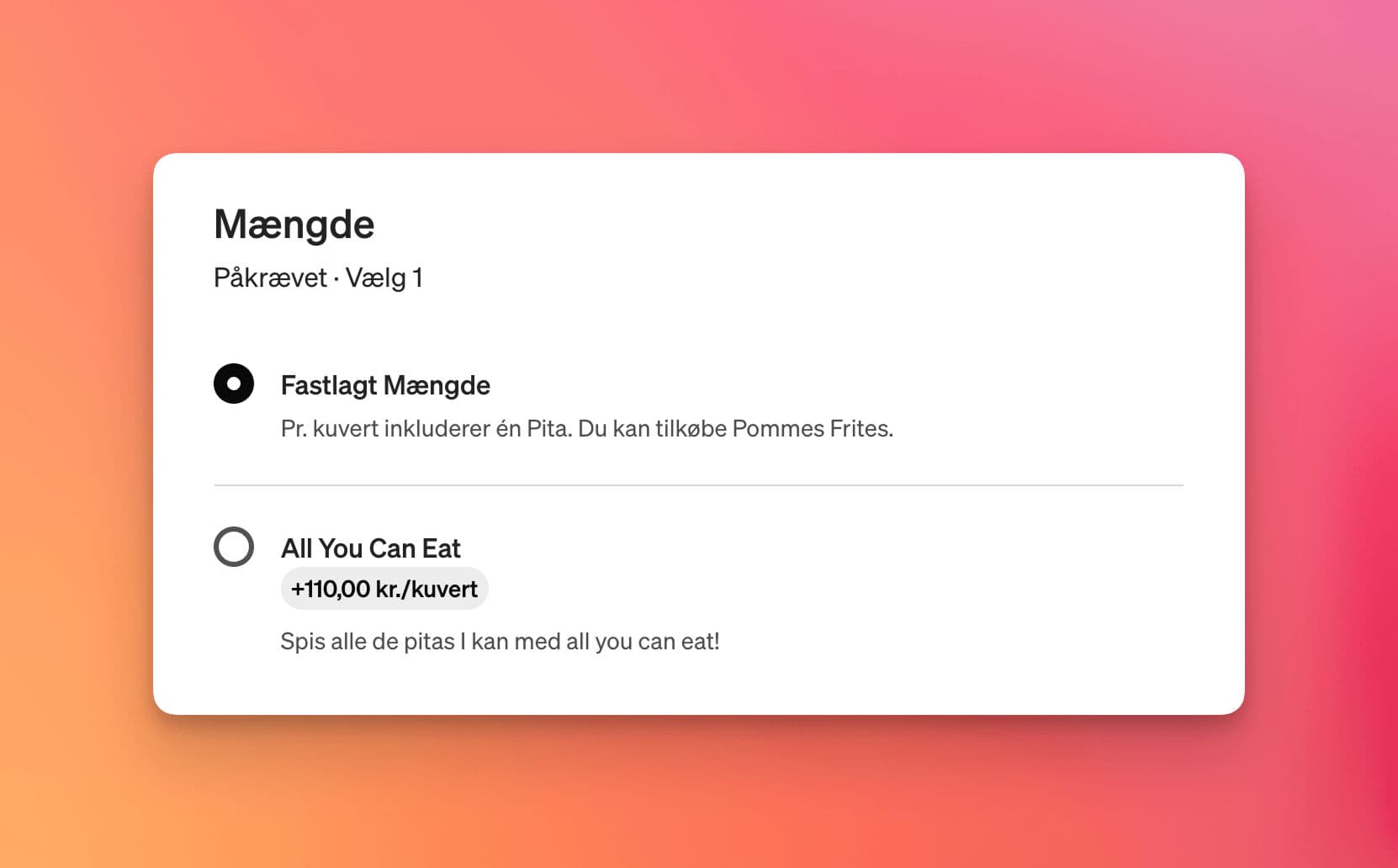 Valg mellem fastlagt mængde og All You Can Eat